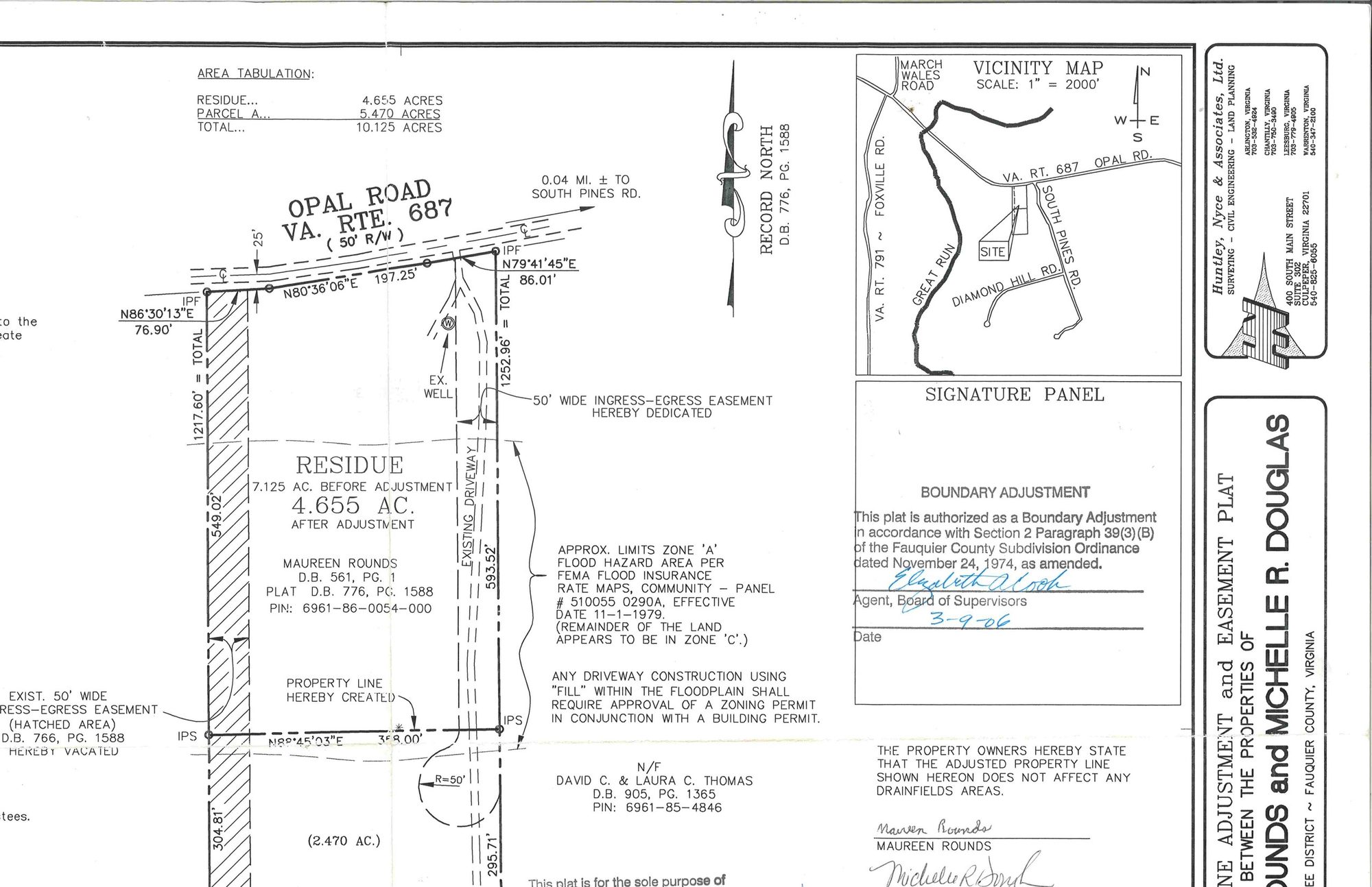 Recorded plat diagram showing the 4.655-acre residue parcel boundaries