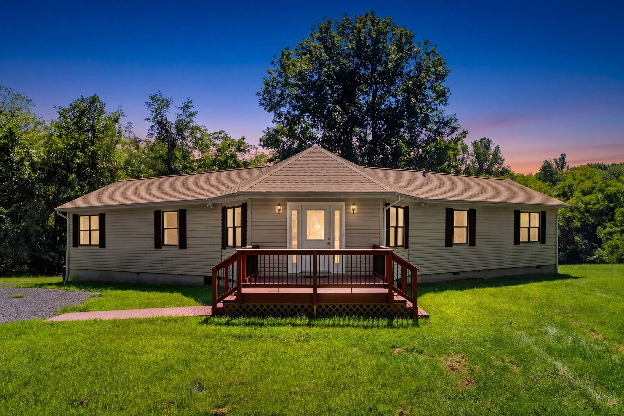 Twilight exterior of 8265 Opal Road